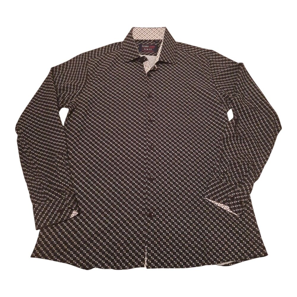 Azaro Uomo Mens L Slim Fit Button Up Shirt Geometric All Over Print Italian Styl